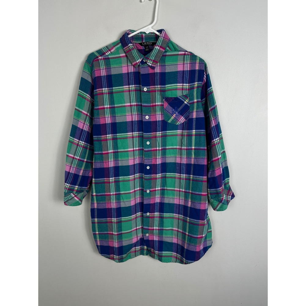 Ralph Lauren Plaid Flannel Sleep Shirt Dress Womens Size Large Preppy LN32218H